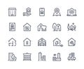 House line icons. Town houses city buildings and constructions, homepage browser interface icons. Vector real estate set Royalty Free Stock Photo