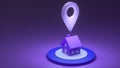 House and location pin on a violet purple dark background. Illustration for graphic design. House location pointer gps map and nav Royalty Free Stock Photo