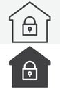 House with lock line and solid vector icon set Royalty Free Stock Photo