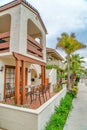 House in Long Beach with porch and balcony overlooking scenic neighborhood views Royalty Free Stock Photo