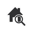 House loupe icon. Search symbol illustration. Home icon vector. Magnifier lens icon. Flat vector isolated illustration