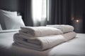 resort service bed luxury white towel hotel room home fresh. Generative AI. Royalty Free Stock Photo