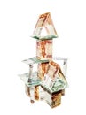 House made of banknotes with nominal five and one thousand ruble Royalty Free Stock Photo