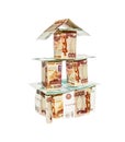 House made of banknotes with nominal five and one thousand ruble Royalty Free Stock Photo