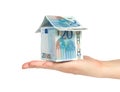 House made from euro bills in hand Royalty Free Stock Photo