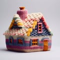 house made by hand from woolen threads, warm toy cottage