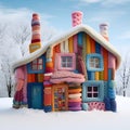 house made by hand from woolen threads, warm toy cottage