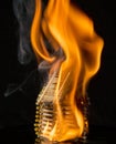 House made of matches is set on fire Royalty Free Stock Photo