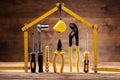 House Made Up Of Measuring Tape Over Tools Royalty Free Stock Photo