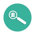 house in a magnifier icon in Badge style with shadow Royalty Free Stock Photo