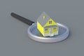 House on magnifier. Search for affordable housing