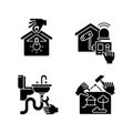 House maintenance black glyph icons set on white space