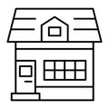 House with mansard window thin line icon. Small cottage with attic vector illustration isolated on white. Home outline Royalty Free Stock Photo