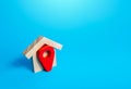 House and map location pin icon. Finding a home to buy or sell. Search for housing options. Home moving. Relocation for work.