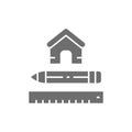 House measuring, measure tool for home, architectural plan grey icon.