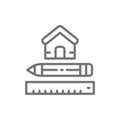 House measuring, measure tool for home, architectural plan line icon.