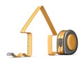 House and measuring tape 3D. Construction tool. Icon