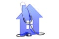 House with medical stethoscope, 3D rendering