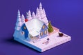 House in the middle of the snowy forest in winter in isometric. 3d illustration with christmas concept Royalty Free Stock Photo