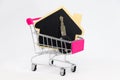 House model with car key in shopping cart. Royalty Free Stock Photo