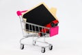 House model with car in shopping cart. Royalty Free Stock Photo