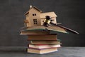 House model, gavel and books on the desk, Real property law concept, real estate auction Royalty Free Stock Photo