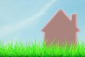 House model in green grass against blue sky background. Green house concept Royalty Free Stock Photo