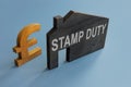 House model with inscription Stamp duty and sign of pound. Royalty Free Stock Photo