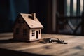 House model and keys on wooden table. Real estate concept. Selective focus. wooden Home model on an office table and realistic