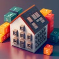 House model made of cubes with calculator buttons 3d Generative AI Royalty Free Stock Photo
