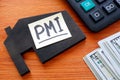 House model and memo stick with letters PMI Private Mortgage Insurance. Royalty Free Stock Photo