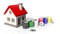 House model with paint buckets Royalty Free Stock Photo