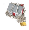 House model plastic with chain and padlock Royalty Free Stock Photo