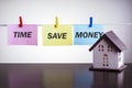 House model and text TIME SAVE MONEY Royalty Free Stock Photo