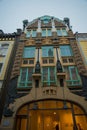 House in modern style with a bas-relief of a dragon. Streets And Old Town Architecture Estonian Capital, Tallinn Royalty Free Stock Photo