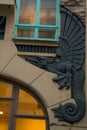 House in modern style with a bas-relief of a dragon. Streets And Old Town Architecture Estonian Capital, Tallinn Royalty Free Stock Photo