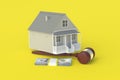 House, money and judge gavel. Purchase, sale of real estate