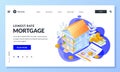 House mortgage, real estate loan concept. Vector 3d isometric illustration for landing page, banner, poster design