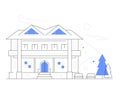 House in the mountains - modern line design style illustration