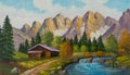 House in the mountains next to a mountain stream Royalty Free Stock Photo