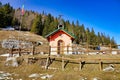 house in mountains, photo as a background , in the italian european dolomiti alps mountains in vicenza north italy, europe Royalty Free Stock Photo