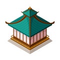 House with Multiple Eaves as Asian Architecture Isometric Vector Illustration