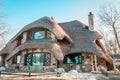 Charlevoix, MI /USA - March 3rd 2018: House with mushroom cap style roof in Charlevoix Michigan