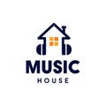 House music logo with headphone icon in modern minimal style
