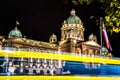 House of the National Assembly of Serbia at night. Belgrade, Serbia