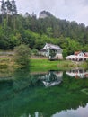 House near the lake with its reflection on the water Royalty Free Stock Photo