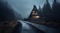Rustic Charm: House In The Fog On Road