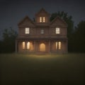 house in the night with light bulb, house on the hill with light blub, horror house