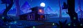 House in night mountain forest game background Royalty Free Stock Photo