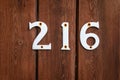 House number 216 Royalty Free Stock Photo